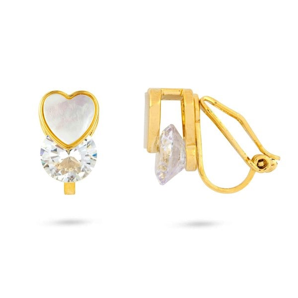 Gold Trip Heart Crystal Clip On Earrings