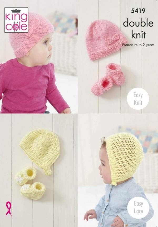 King Cole Comfort DK Knitting Pattern 5419, Headwear for Baby, Premature - 2 Years - Easy