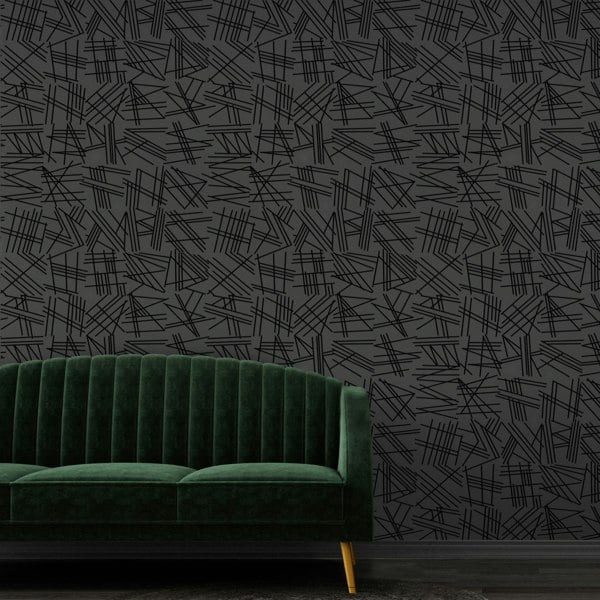 Erica Wakerly Tilt Black Flock Wallpaper