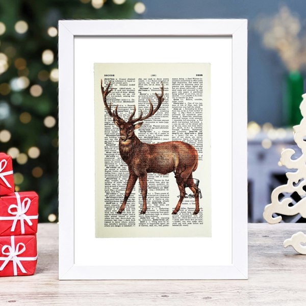 Hands & Hearts Majestic stag vintage book page art print