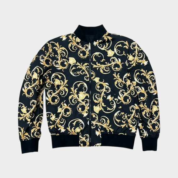 Versace Reversible Baroque Print Bomber Jacket Black Gold