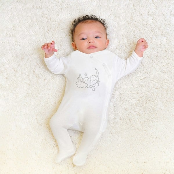 Sleeping baby embroidered footie with side snap