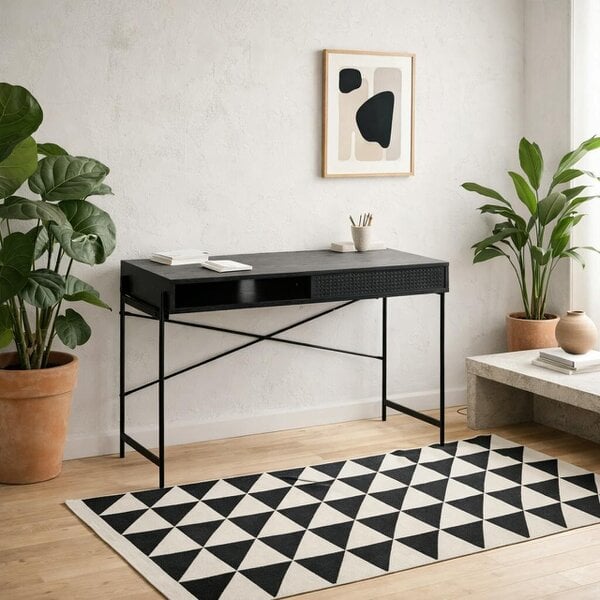 Wyld Haus Cambridge Black Office Desk Sliding Mesh Door
