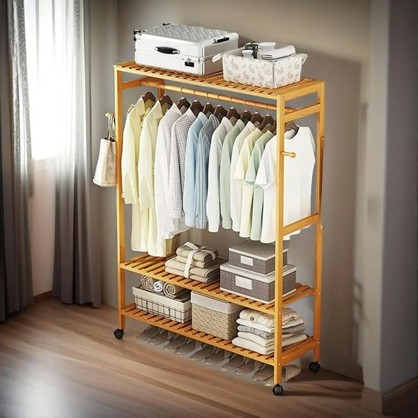 Rafaelo Mobilia Bamboo 4-in-1 Open Wardrobe With Shoe Rack