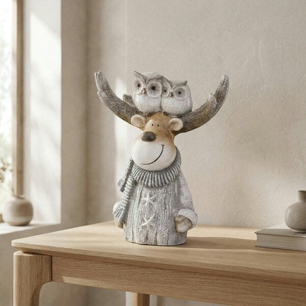 Garden Greatness Decorative Moose with Owls Figurine Ornament