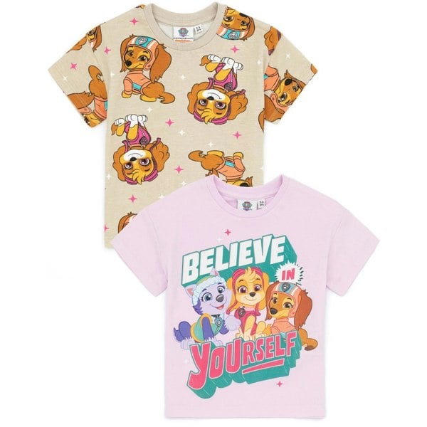 Paw Patrol Girls Believe In Yourself T-Shirt (Pack of 2) - Pastel Purple/Brown