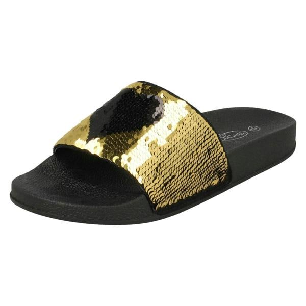 Spot On Ladies Spot On Reversible Heart Sequin Sliders F00154