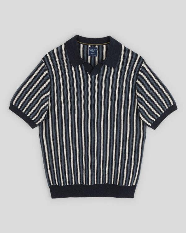 Steel & Jelly Pimlico - Knitted Stripe Trophy Neck Polo Shirt