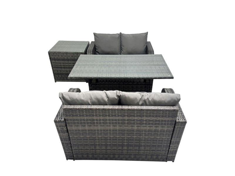 Fimous 4 Seat Outdoor Wicker PE Rattan Garden Furniture Set Dining Table Sofa Sets with Side Table Dark Grey Mixed