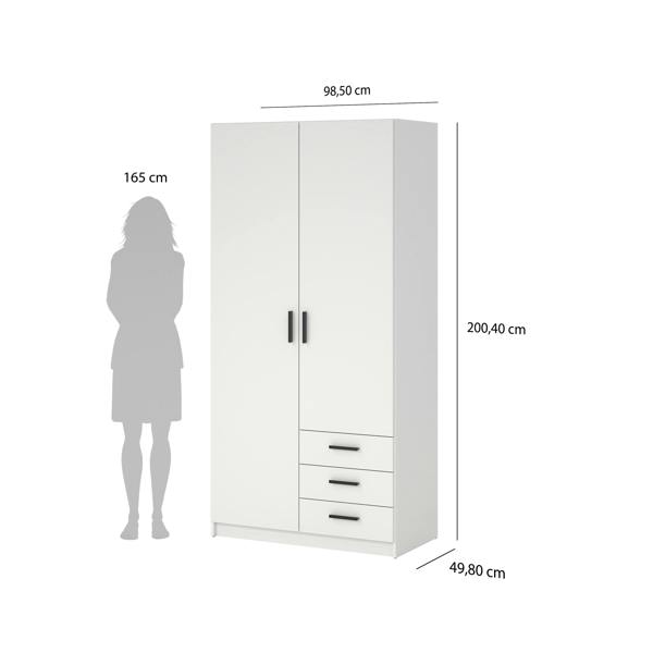 Furniture To Go Sprint Wardrobe with 2 Doors + 3 Drawers in White