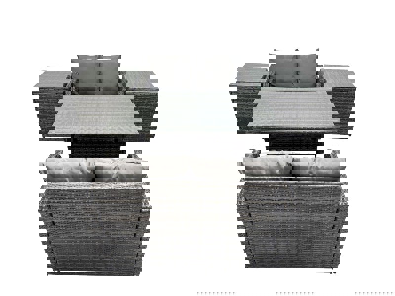 Fimous 4 Seat Outdoor Wicker PE Rattan Garden Furniture Set Dining Table Sofa Sets with 2 Side Tables Dark Grey Mixed