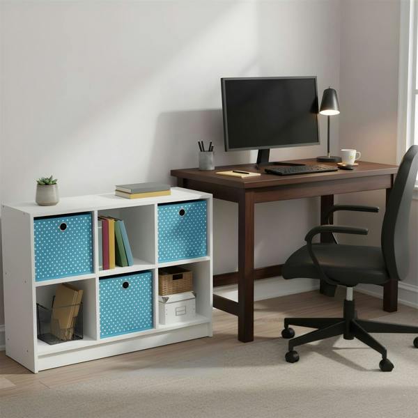 WALPLUS Basic 3x2 Bookcase Storage w/Bins, White/Light Blue | Luxury Wall Decor for Living Room & Bedroom