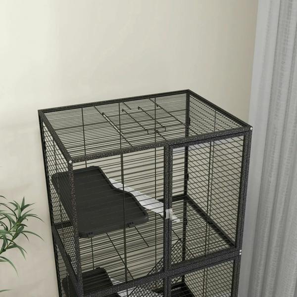 Charcoal grey multi-level wire small animal cage with ramp and side platform
