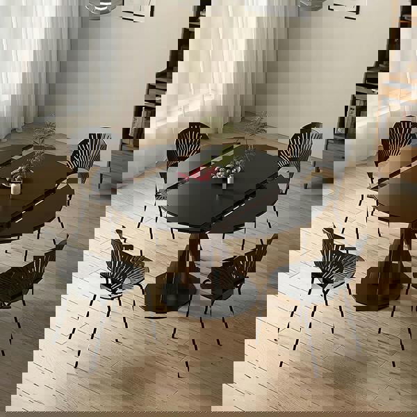 Caruso Round Folding Dining Table, Sintered Stone, Black - space saving folding dining table