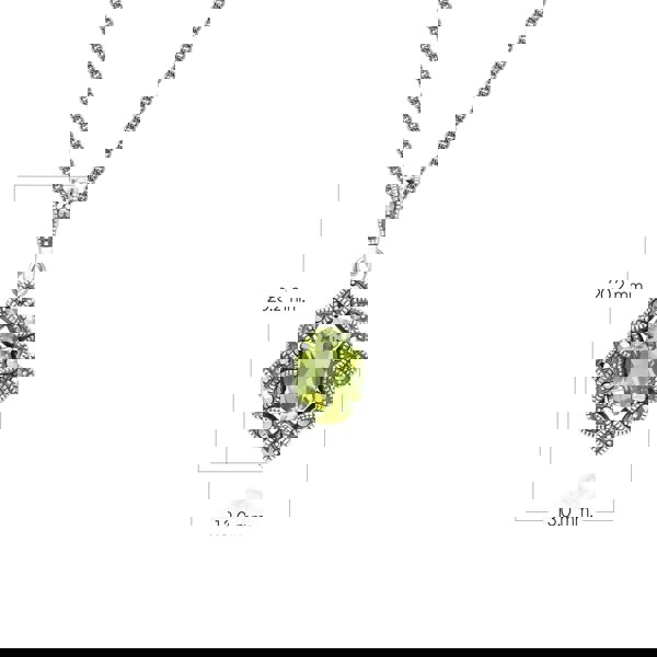 Gemondo Art Deco Style Oval Peridot & Marcasite Pendant Necklace in Sterling Silver