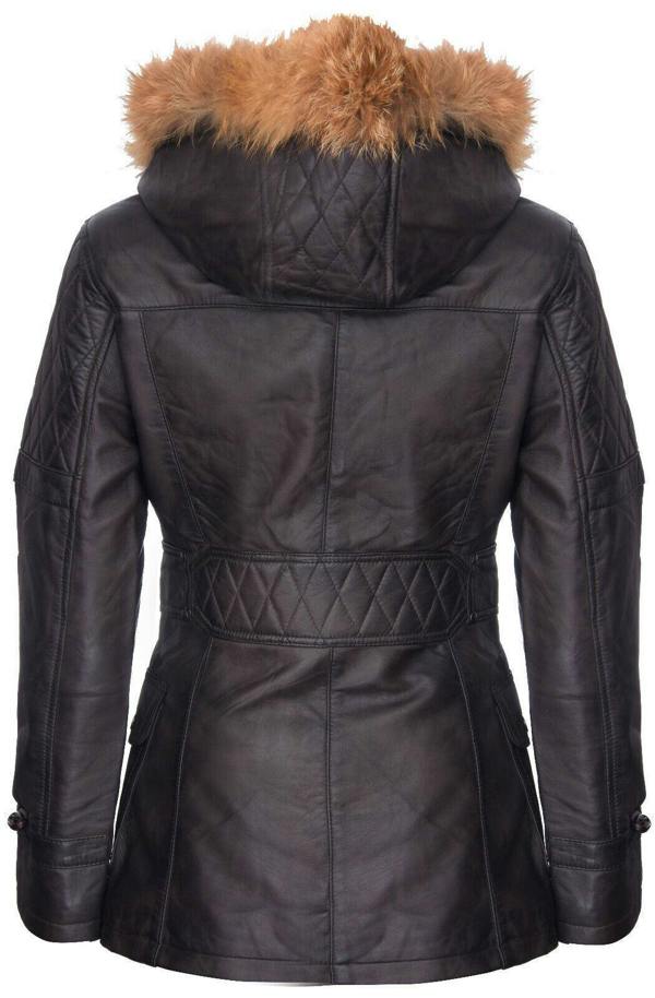 Womens Quilted Leather Hooded Parka Jacket-Northampton - Upperclass Fashions 