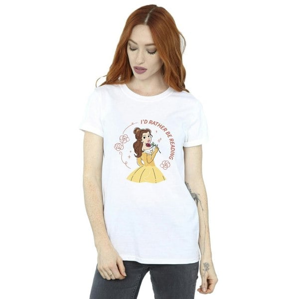 Disney Womens/Ladies Beauty And The Beast I´d Rather Be Reading Cotton Boyfriend T-Shirt - White