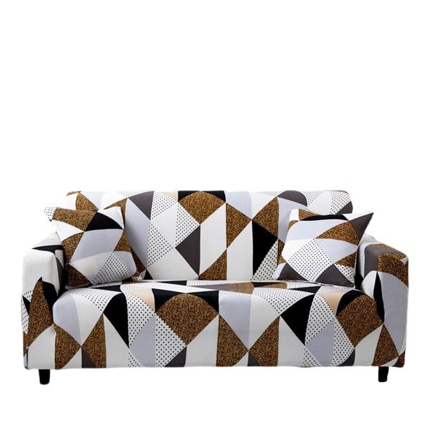 Anyhouz Anyseat 4 Seater Sofa Cover Beige Geometric Style and Protection For Living Room Sofa Chair Elastic Stretchable Slipcover