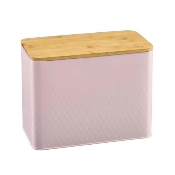 Cooks Professional Embossed Bread Bin, Linen Bag and Bamboo Board Set | Pink