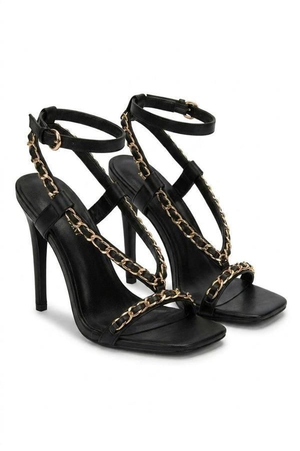 Taylor Strappy High Heels With Chain Detail - Black_wb