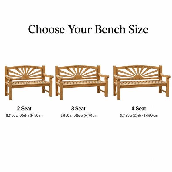 Memorials Direct Premium Chunky Teak Sunrise Memorial Bench, Add Your Personal Engraving