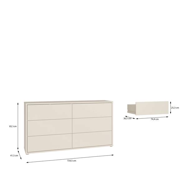 Alice Springs 6 Drawer Wide Chest with Push-to-Open Drawers in Sand