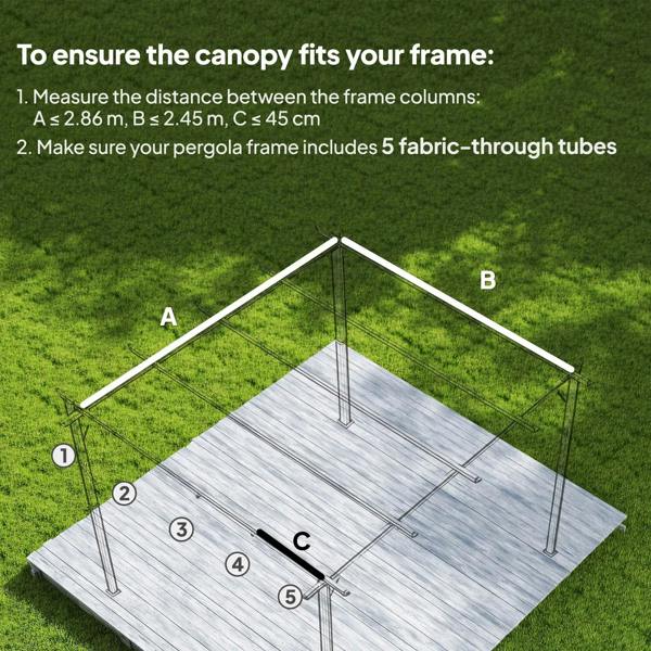 Brown retractable pergola roof shade top with mounting poles and fabric attachment points
