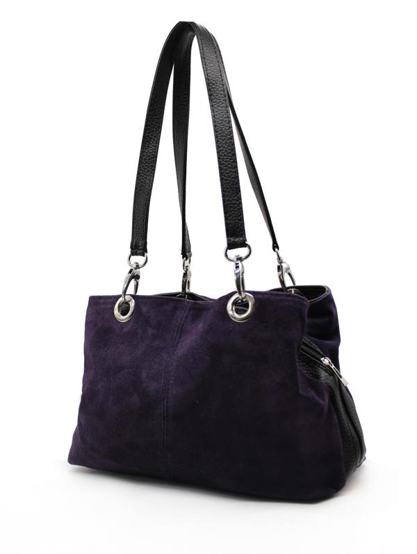 Kitise Real Italian Suede Vivid Colours Small 3 Compartments Tote Bag Stylish Shoulder Handbag