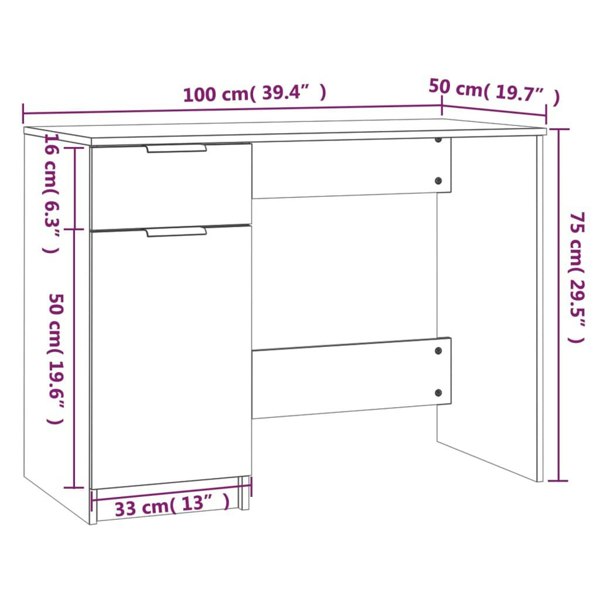 Berkfield Desk Grey Sonoma 100x50x75 cm Engineered Wood