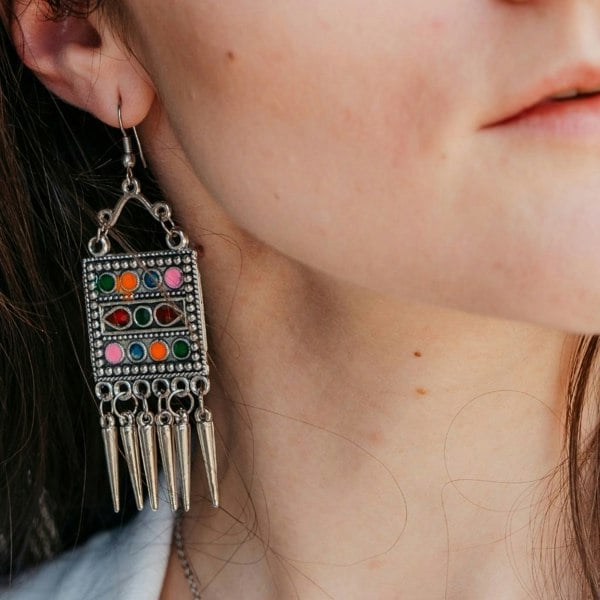 The Colourful Aura Oxidised Colourful Enamel Square Indian Boho  Drop Ethnic Asian Indian Earrings