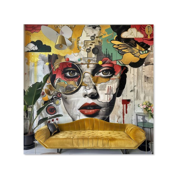 Warren Reed - Designer Abstract Face Behind Sofa Kitchen Splashback