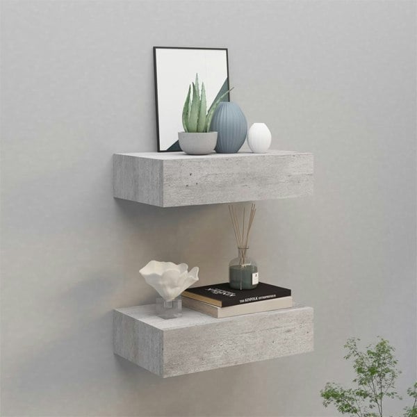 Berkfield Wall Drawer Shelves 2 pcs Concrete Grey 40x23.5x10cm MDF