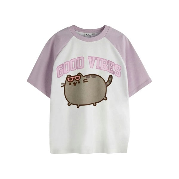 Pusheen Girls Good Vibes Raglan T-Shirt - White/Pink