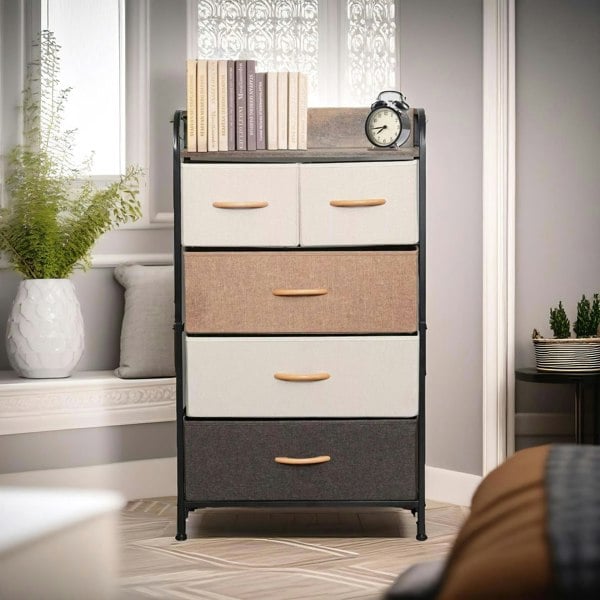 Rafaelo Mobilia 5 Fabric Drawer Bedroom Dresser With Large Drawers Brown