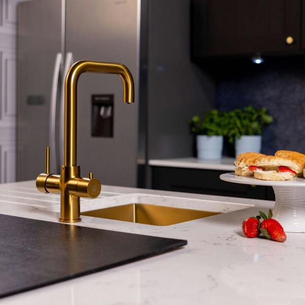 Flode Vier | 4 in 1 Instant Boiling & Filtered Cold Water Tap | Brushed Gold Finish