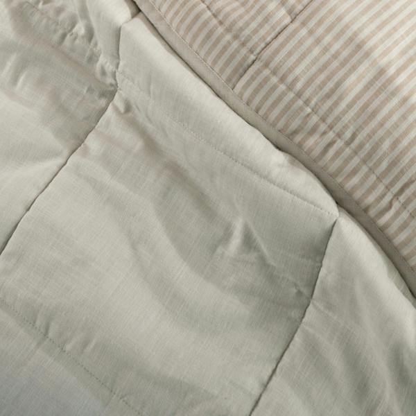 Natural Linen Look Bedspread & Cushion Bundle - striped, close-up detail 1 | Soak and Sleep