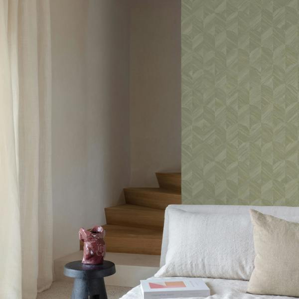 Grandeco Boutique Amber Art Deco Geo Luxury Weight Embossed Wallpaper, Sage Green
