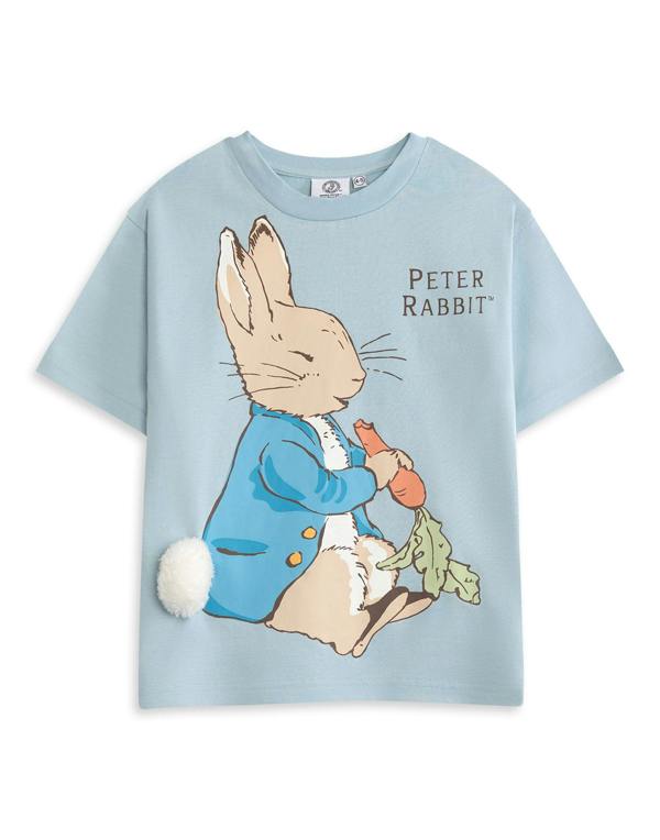 Peter Rabbit Unisex Kids Blue Character Short Sleeved T-Shirt