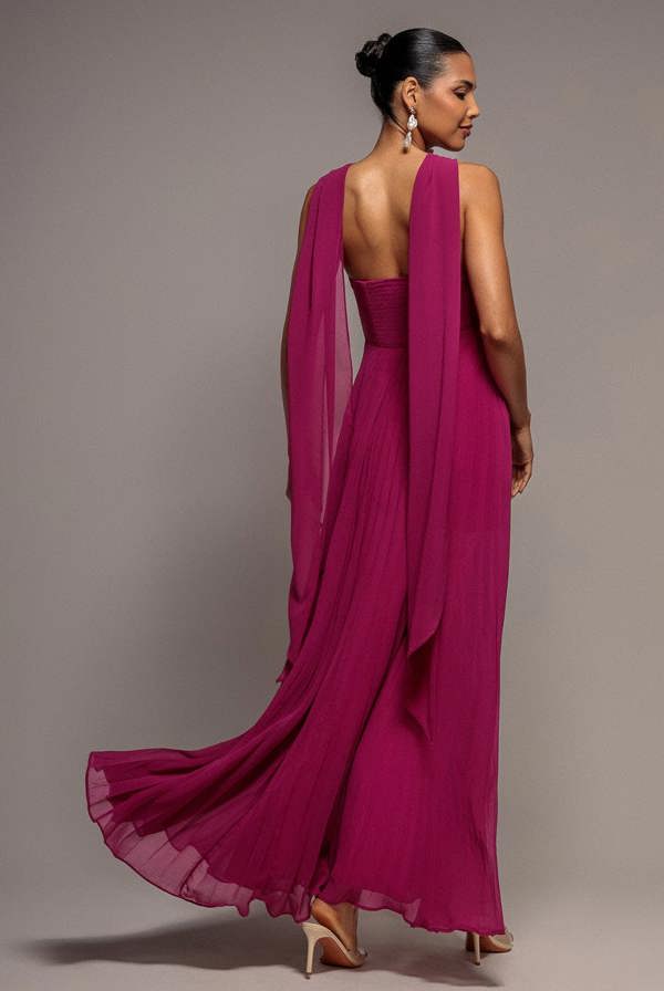 Sleeveless Pleated Chiffon Multiway Scarf Maxi Dress - Magenta DR4829