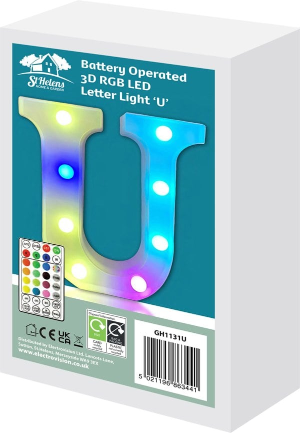 St Helens Battery Operated RGB Letter   With Remote Control Letter U