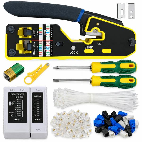 ATEK RJ45 Network Cable Crimping Tool Kit with Tester, Connectors & Accessories