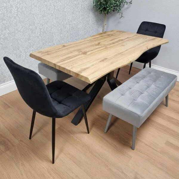 Kosy Koala Dining Table Set With 2 Black Velvet Chairs And 2 Grey Velvet Benches Dining Room Furniture