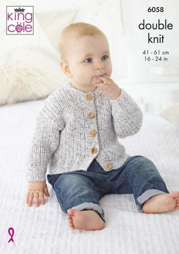 King Cole Cloud Nine DK Knitting Pattern 6058, Cardigans, Sweaters for Baby, 16 - 24 Inches