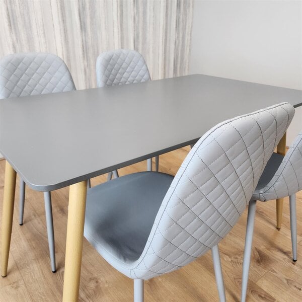 Kosy Koala Dining Table Set of 4 Wooden Grey Table with 4 Grey Gem Patterend Chairs