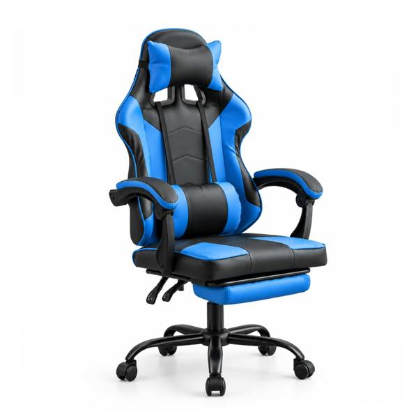 Samuel Alexander Ergonomic Gaming Chair with Footrest and Removable Pillows in Blue
