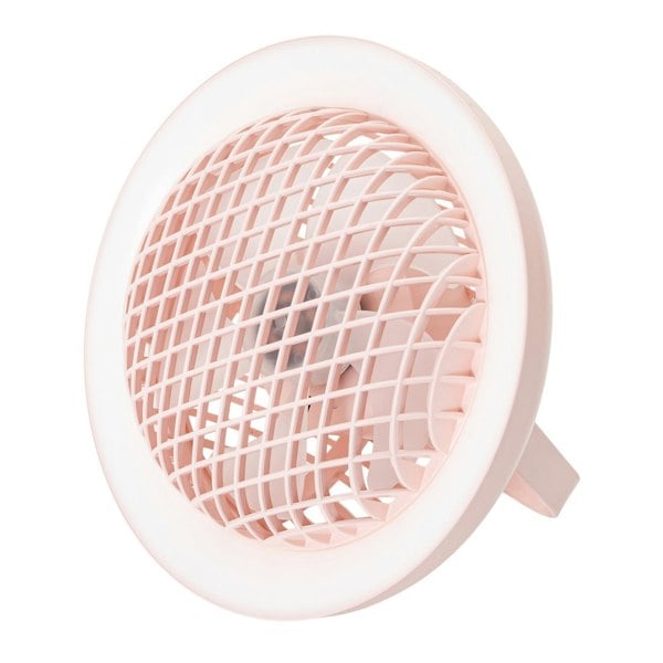 Soft Pink Rechargeable 3 Speed Desk Fan with LED Dimmable Ring Light Image 1