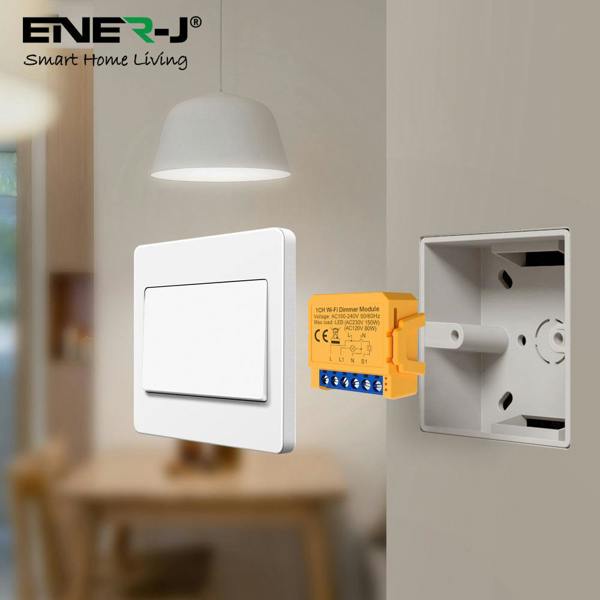 ENER-J Smart WiFi Dimmable Light Switch Module, Ultra Mini 1 Gang Dimmer, App & Voice Control, Alexa & Google Compatible, 39 x 39 x 18mm