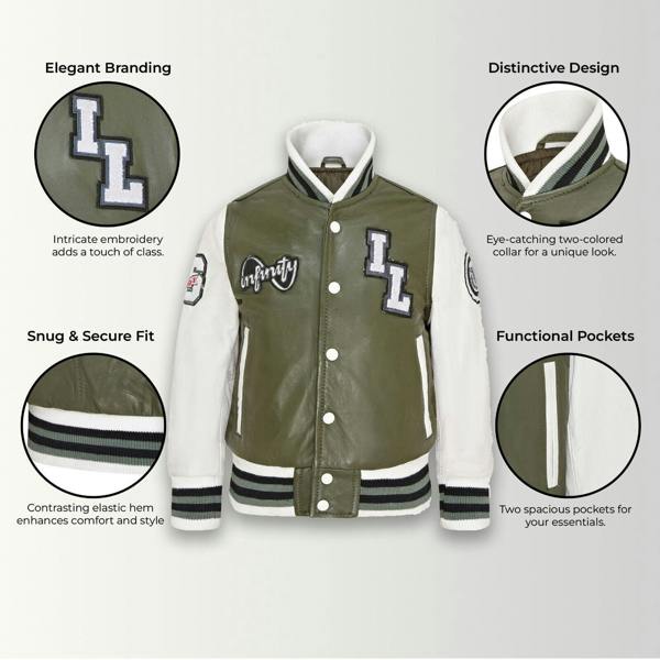 Infinity Leather Kids Letterman Leather Varsity College Bomber Jacket 3-13 yrs