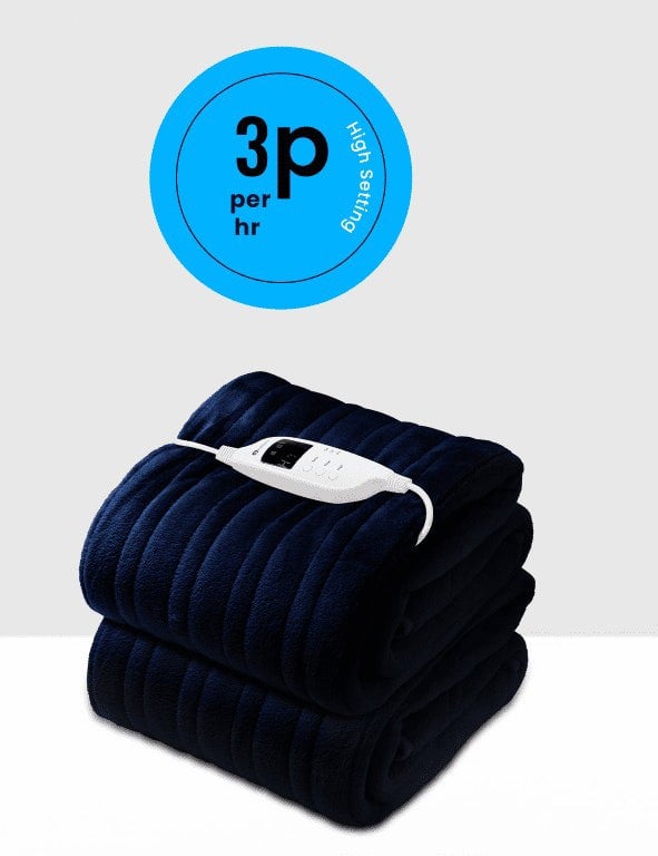 PureMate Fleece Electric Heated Throw with 9 Heat Settings Navy