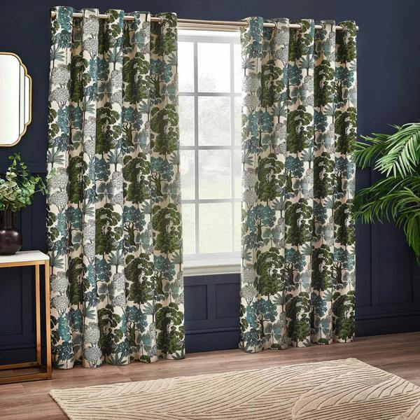 Wylder Woodlands Jacquard Floral Eyelet Curtains - Green - 